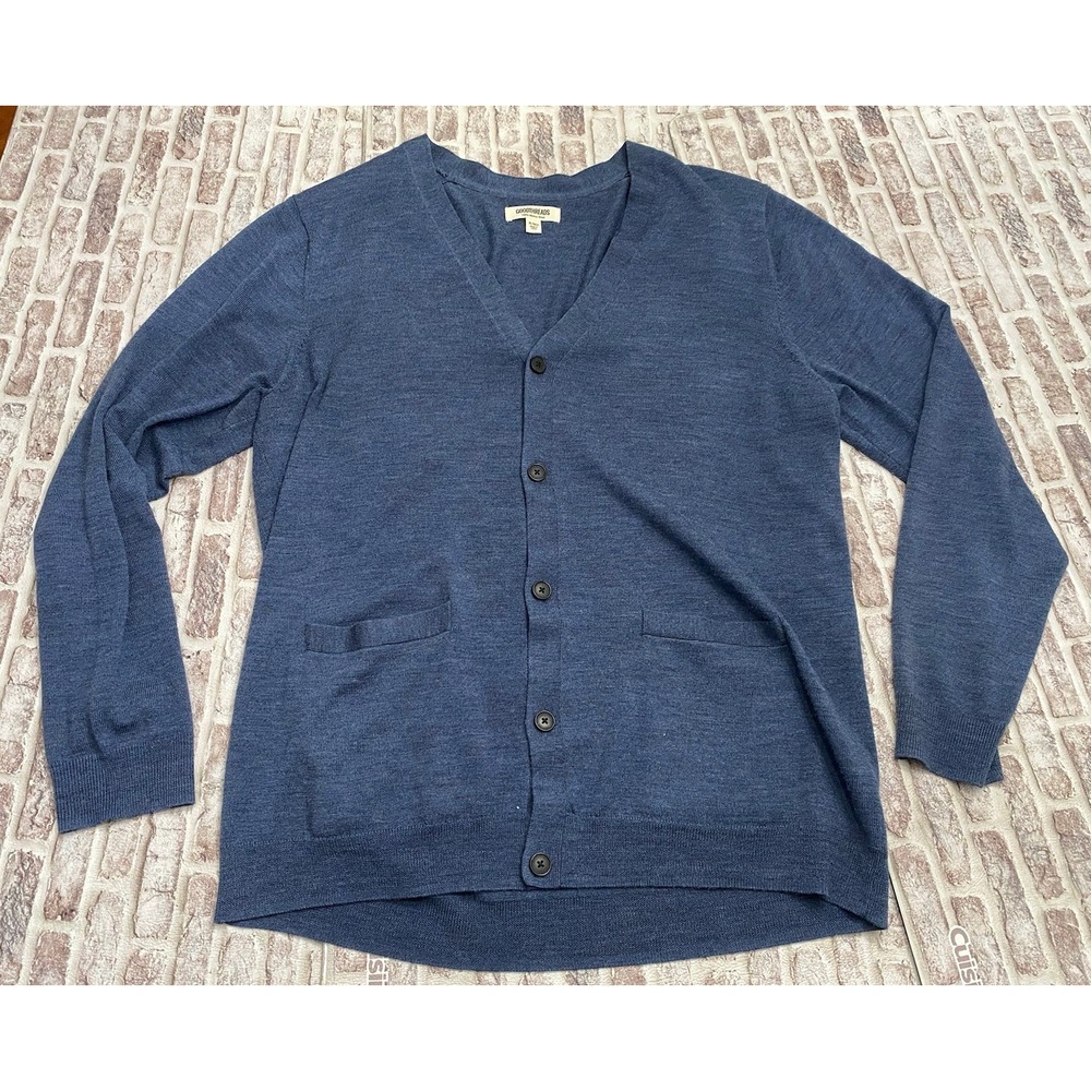 Goodthreads Merino Wool Cardigan Sweater‎ XLT Tall Blue Pockets Preppy Career
